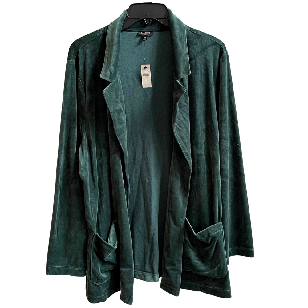 Talbots Plus Green Velour Open Front Blazer Jacket 2X New